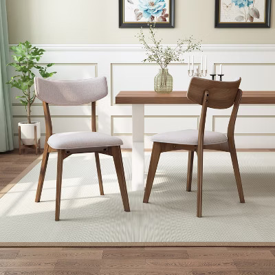 Set of 2 Mid-Century Dining Chairs, Wooden Upholstered Accent Chair, Beige/Walnut -ModernLuxe | Target
