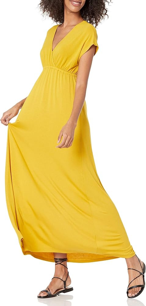 Amazon Essentials Women's V Neck Short Sleeve Waisted Maxi Dress (Available in Plus Size) | Amazon (US)