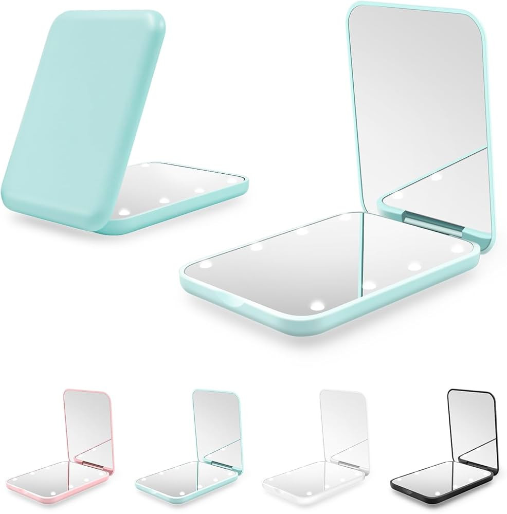Compact Mirror, 1X/3X Magnification LED Pocket Mirror with Nternal BIattery, Mint Green Mini Mirr... | Amazon (US)