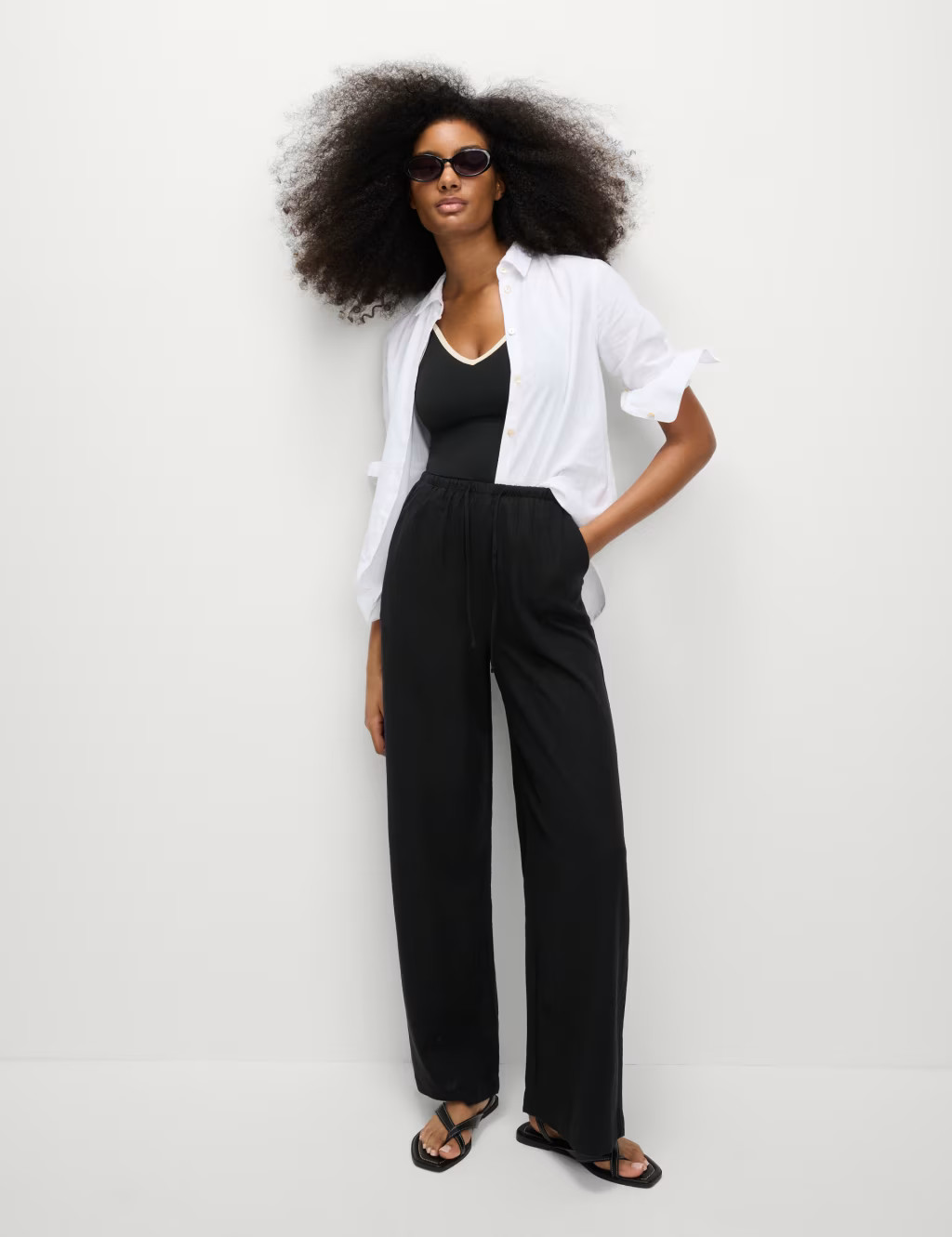 Linen Blend Wide Leg Trousers | Marks & Spencer (UK)