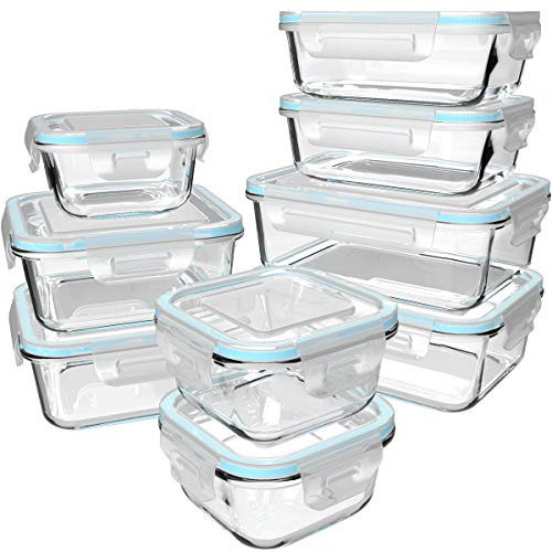 S SALIENT 18 Piece Glass Food Storage Containers with Lids, Glass Meal Prep Containers, food storage Containers for Food Storage with Lids, BPA Free & Leak Proof (9 lids & 9 Containers) | Amazon (US)