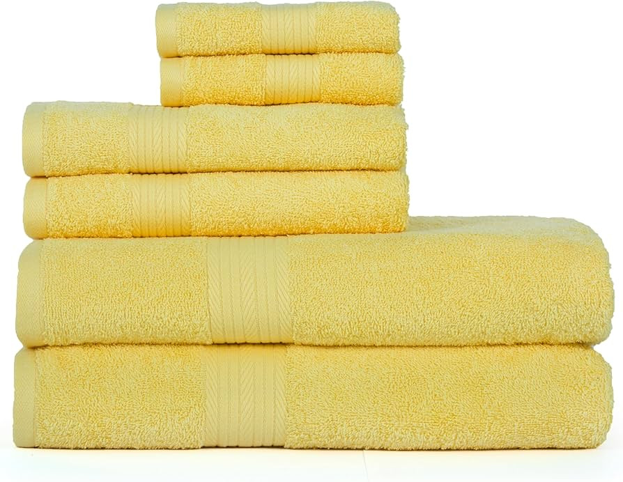 Ample Decor 100% Cotton 6 Piece Bathroom Towels Set, 2 Bath Towels, 2 Hand Towels, 2 Washcloths, ... | Amazon (US)