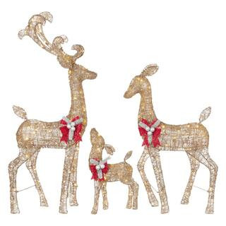 Home Accents Holiday 3-Piece Warm White LED Gold Deer Family Holiday Yard Decoration 21RT45820112... | The Home Depot