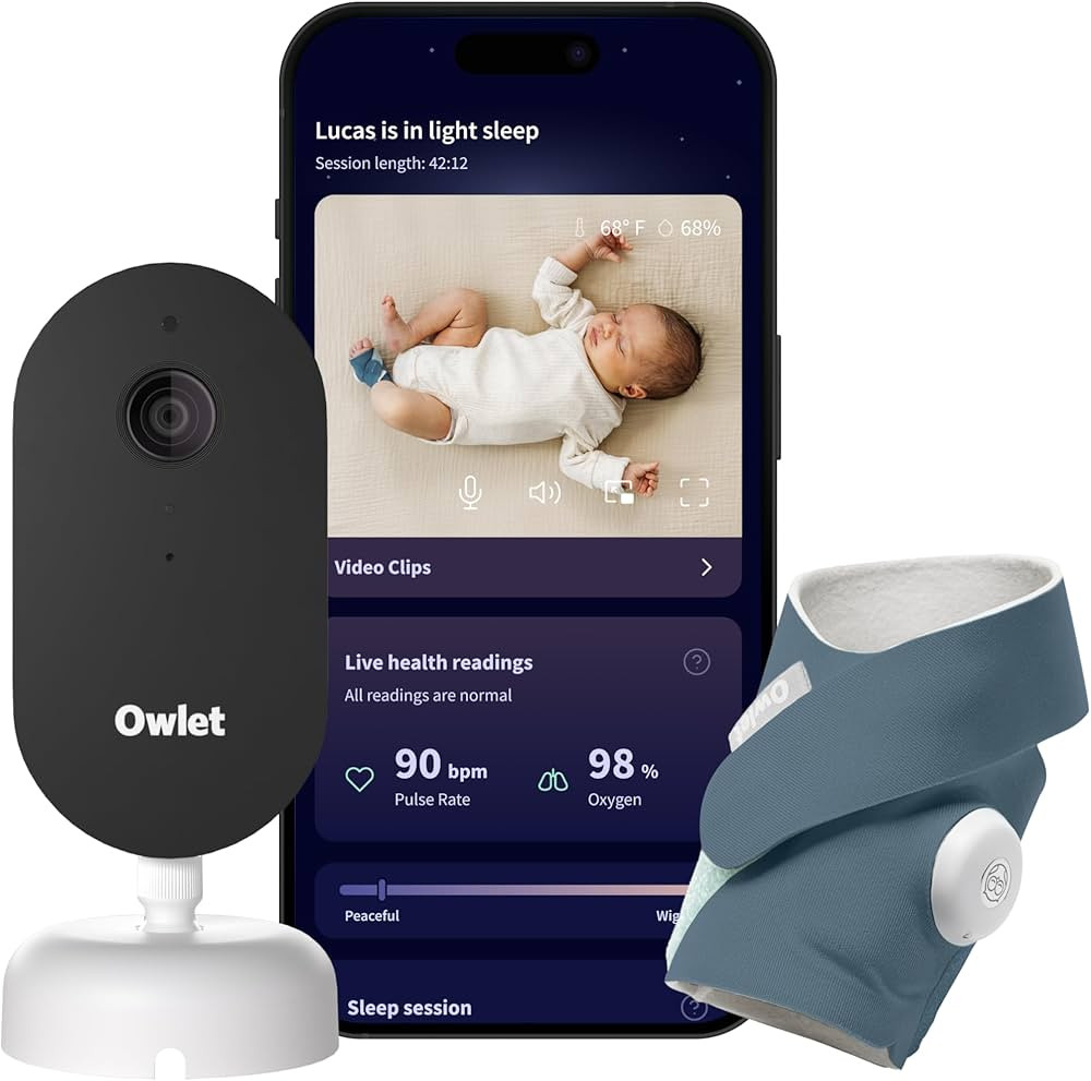 Owlet Dream Duo – FDA-Cleared Smart Baby Monitor with Sock & HD Video Cam 2K HD Video, Cry & Mo... | Amazon (US)