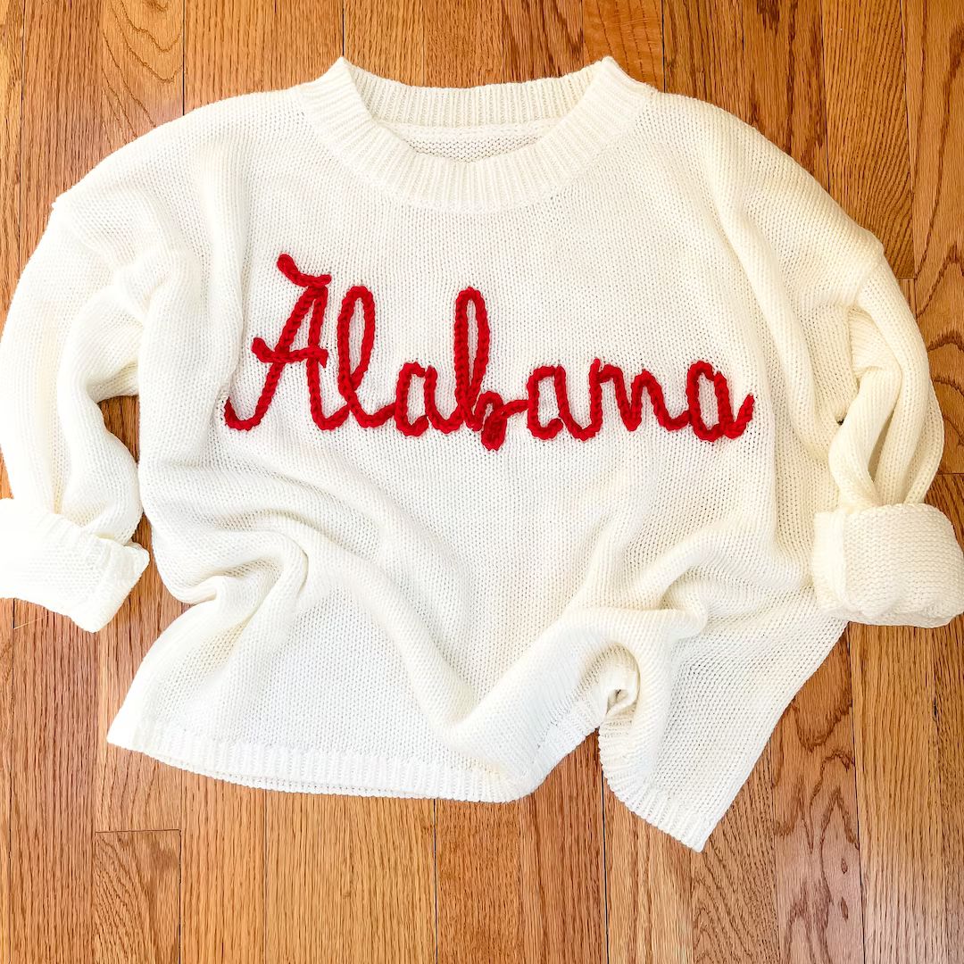 Alabama Collegiate Hand Embroidered Sweater - Etsy | Etsy (US)