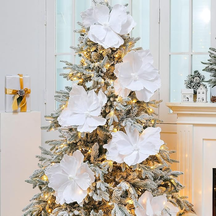 Norme 6 Pcs Large 16'' Christmas Flower Magnolia Flowers Christmas Tree Decoration Velvet Magnoli... | Amazon (US)