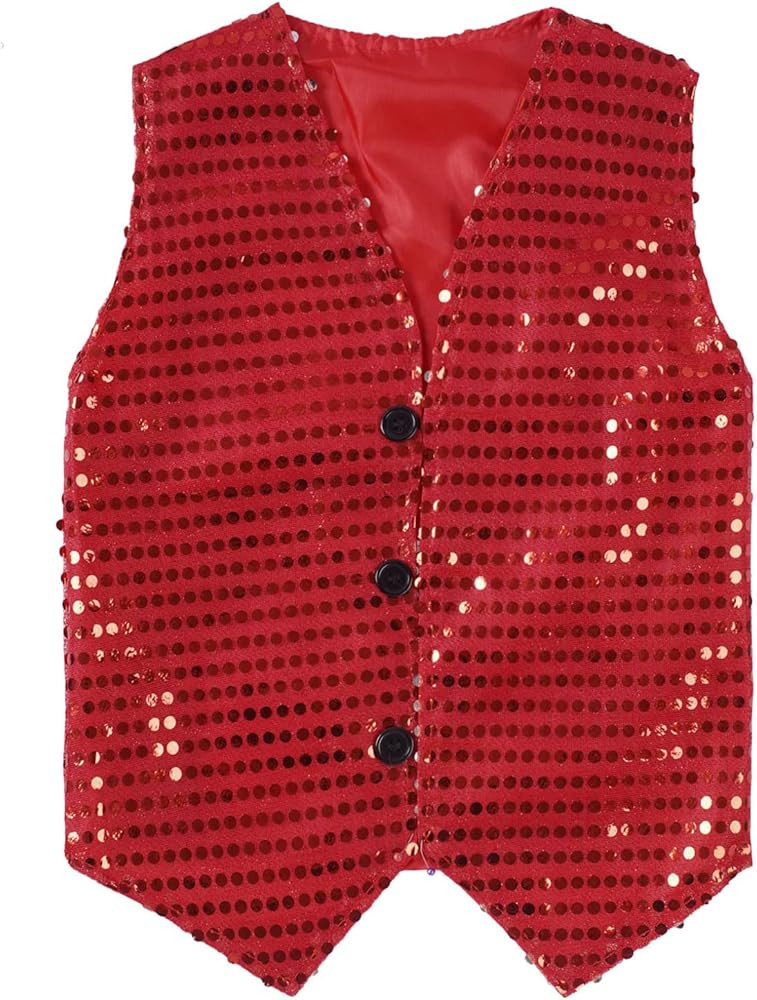 Boys Girls Sequin Waistcoat Sleeveless Hip-hop Jazz Dance Stage Performance Costume Vest Tops | Amazon (US)