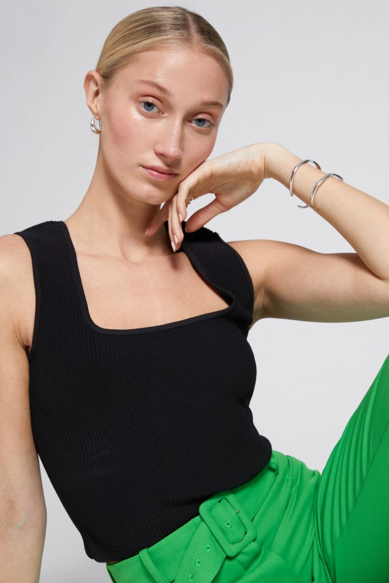 Fitted Square-Neck Ribbed Top | H&M (UK, MY, IN, SG, PH, TW, HK)