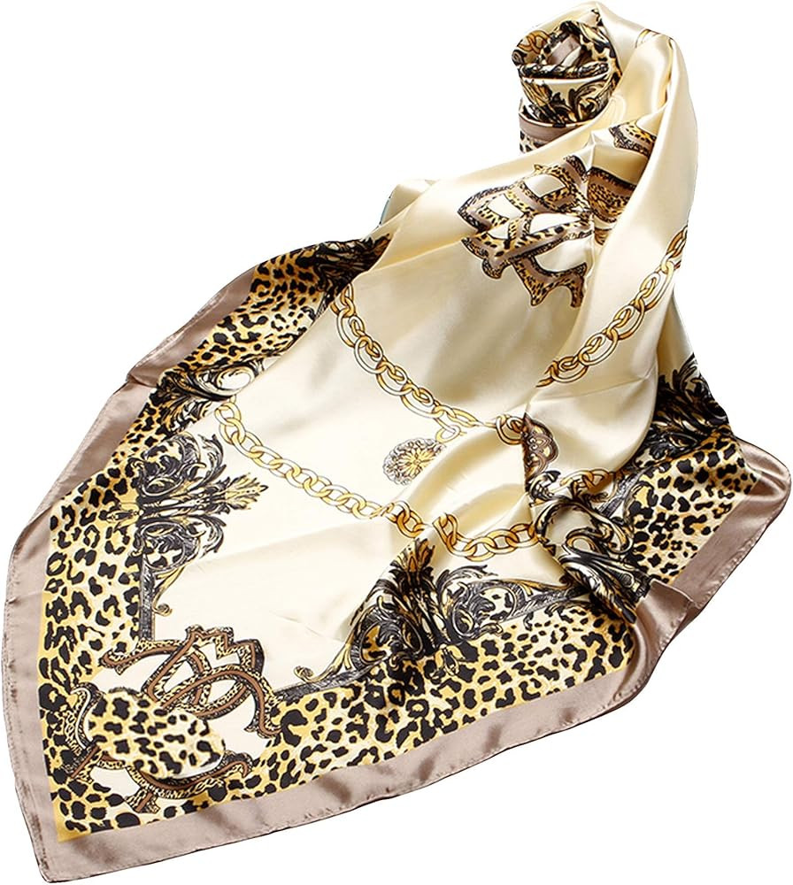 NOVMAY Silk Like Scarf Leopard Print Theme Large Square Fashion Wraps Sexy Pattern Neckerchief for W | Amazon (US)