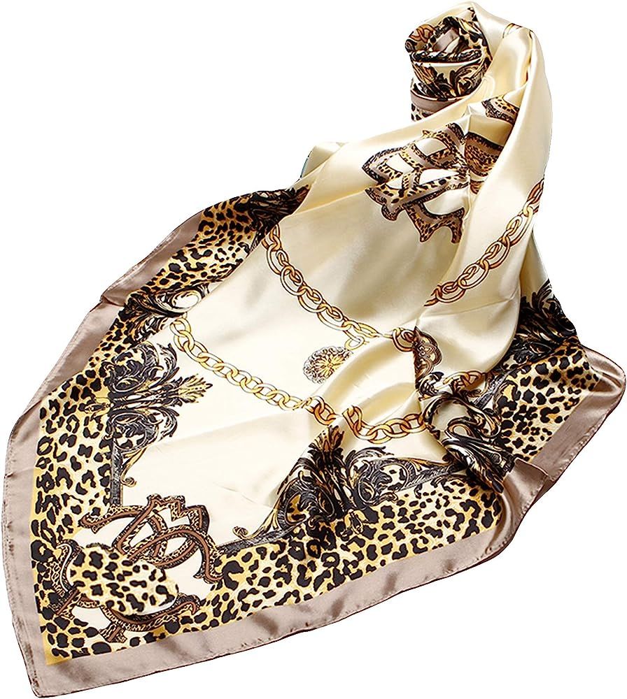 NOVMAY Silk Like Scarf Leopard Print Theme Large Square Fashion Wraps Sexy Pattern Neckerchief for W | Amazon (US)