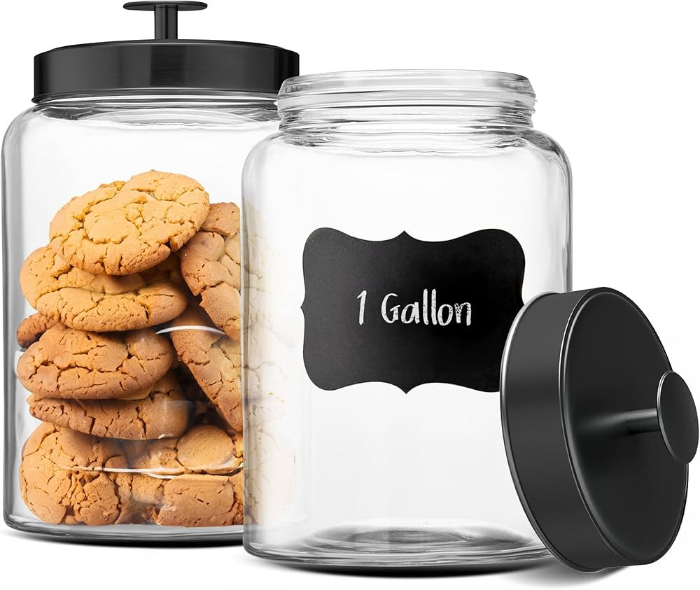 KooK Glass Storage Containers with Lids, Glass Jar with Lid, 1 Gallon, Set of 2, Glass Canister, ... | Amazon (US)