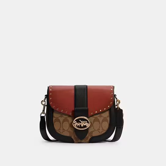 Georgie Saddle Bag In Colorblock Signature Canvas With Rivets | Coach Outlet CA