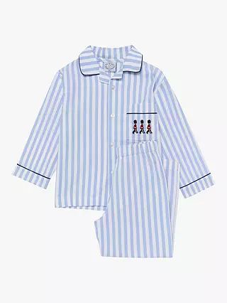 Trotters Original Pyjama Company Kids' Felix Cotton Pyjamas, Blue Stripe/Soldier | John Lewis (UK)