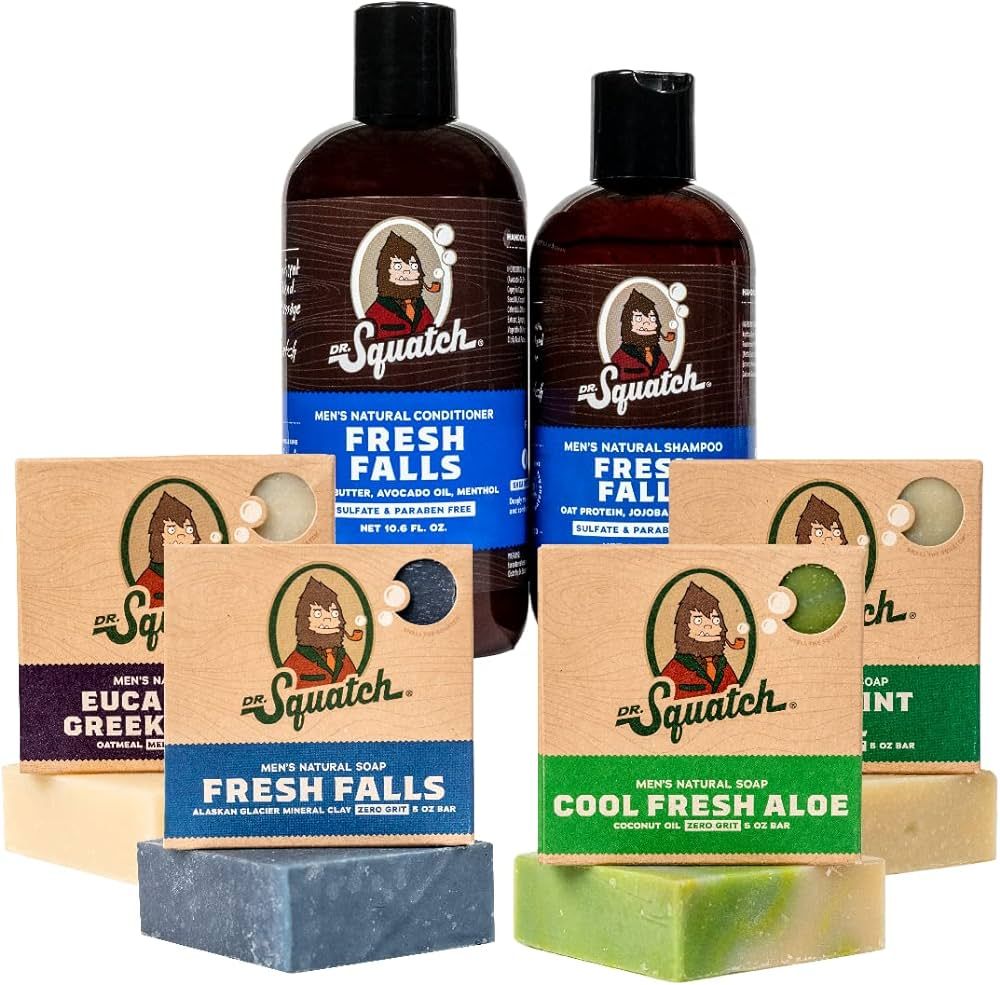 Dr. Squatch Men's Bar Soap FRESH Expanded Pack: Men's Natural, Fresh Falls, Cool Fresh Aloe, Spea... | Amazon (US)