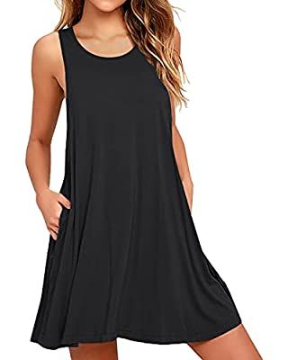 AUSELILY Women Summer Casual T Shirt Dresses Beach Cover up Plain Pleated Tank Dress | Amazon (US)