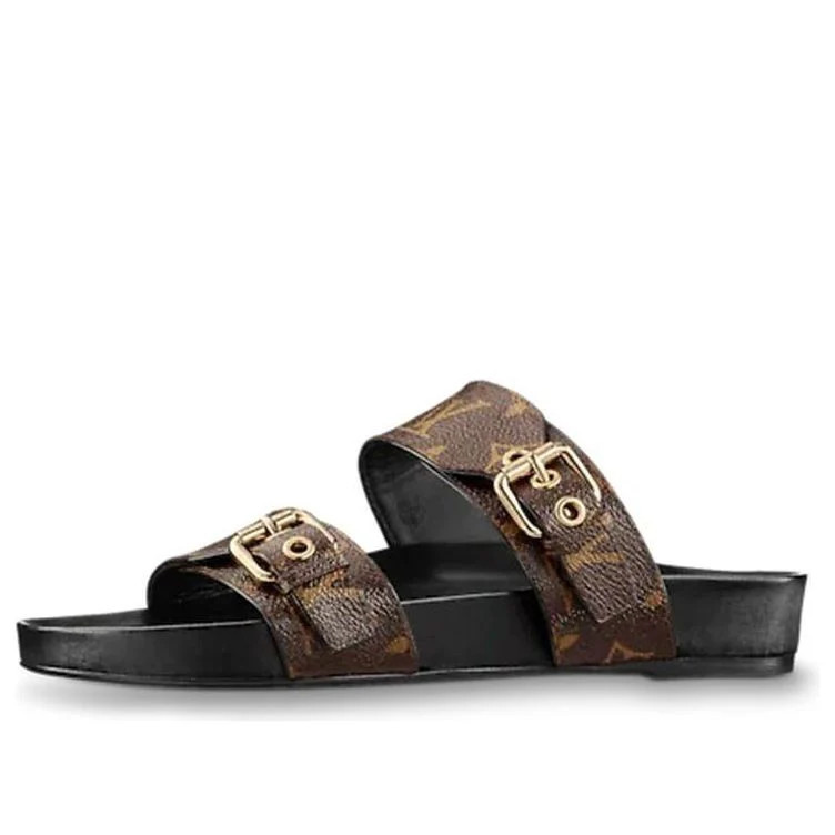 (WMNS) LOUIS VUITTON Bom Dia Flat Mules 'Brown Logo Monogram' 1A3R5G | KICKS CREW