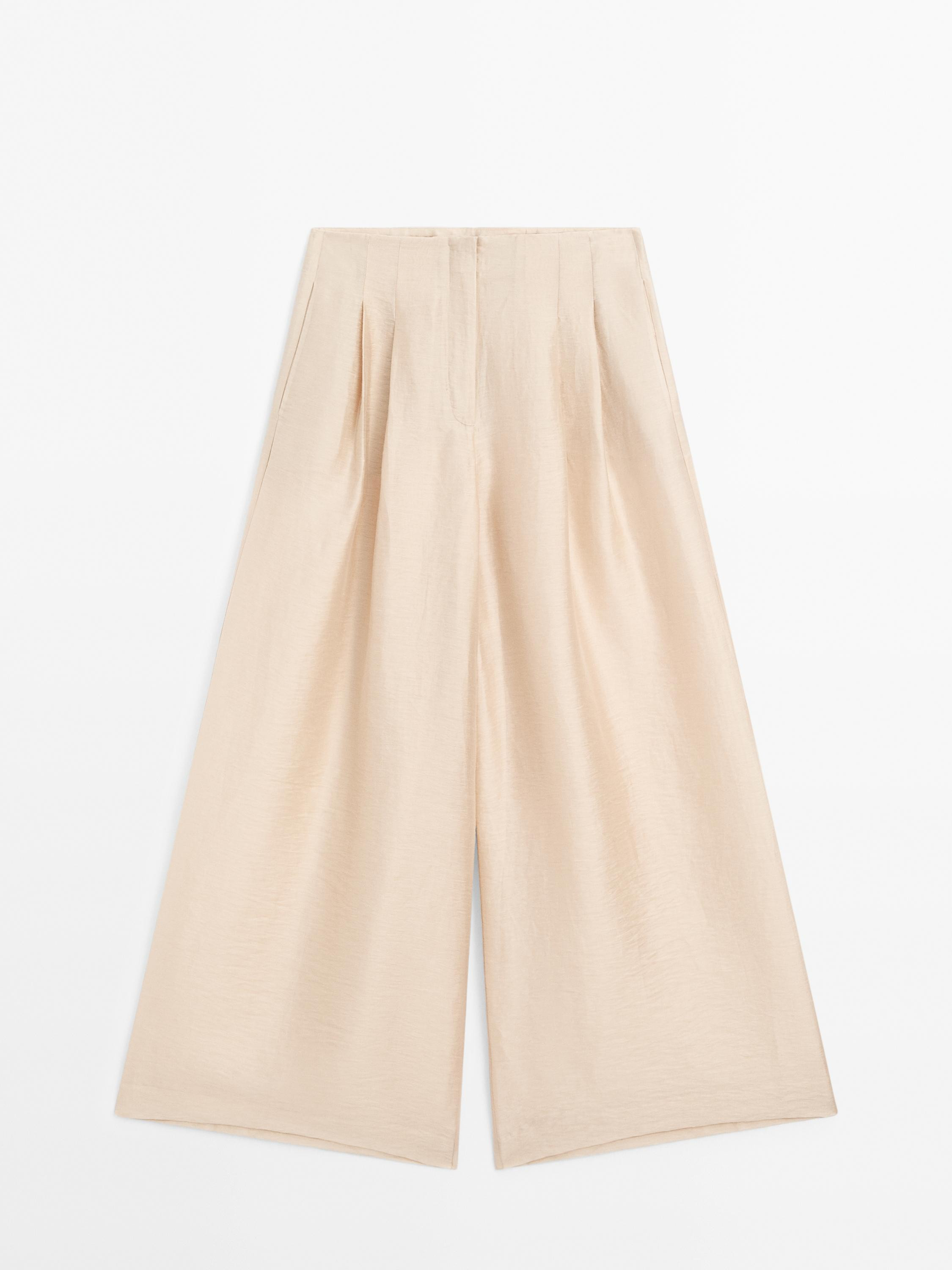 Flowing linen blend trousers with darts | Massimo Dutti UK