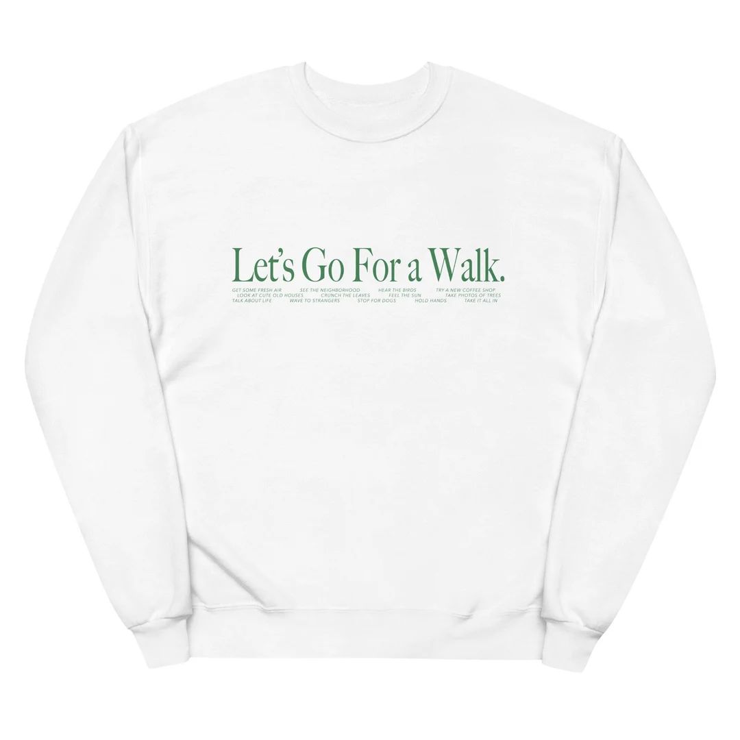 White Crewneck Oversized Aesthetic Let's Go for a Walk Green Cozy Sweatshirt - Etsy | Etsy (US)
