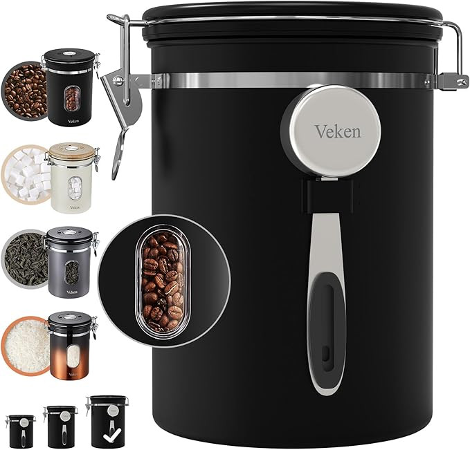 Veken Large Coffee Canister with Window, Rice Kitchen Food Storage Airtight Stainless Steel Conta... | Amazon (US)