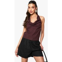 Womens Linen Look Cowl Neckline Halter Top - Brown - 12 | boohoo (US & Canada)