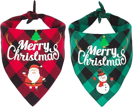 ADOGGYGO 2 Pack Dog Bandana Christmas Classic Plaid Pet Scarf Triangle Bibs Kerchief Merry Christ... | Amazon (US)