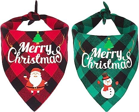 ADOGGYGO 2 Pack Dog Bandana Christmas Classic Plaid Pet Scarf Triangle Bibs Kerchief Merry Christ... | Amazon (US)