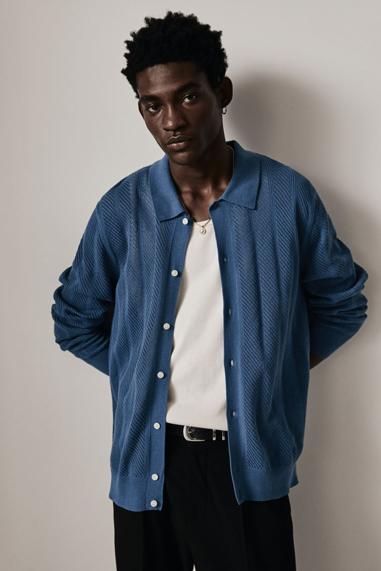 Regular Fit Textured-knit Cardigan - Blue - Men | H&M US | H&M (US + CA)