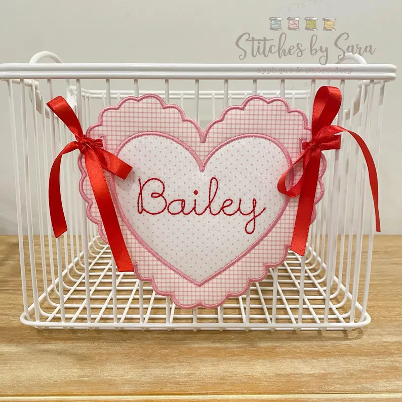 Valentines Day Scalloped Heart Basket Tag for Girls, Monogrammed - Etsy | Etsy (US)
