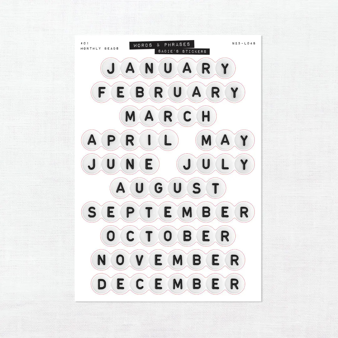 Monthly Beads • Words & Phrases • Junk Journal Scrapbook Sticker Sheet • Trinkets + Tidbits... | Etsy (US)