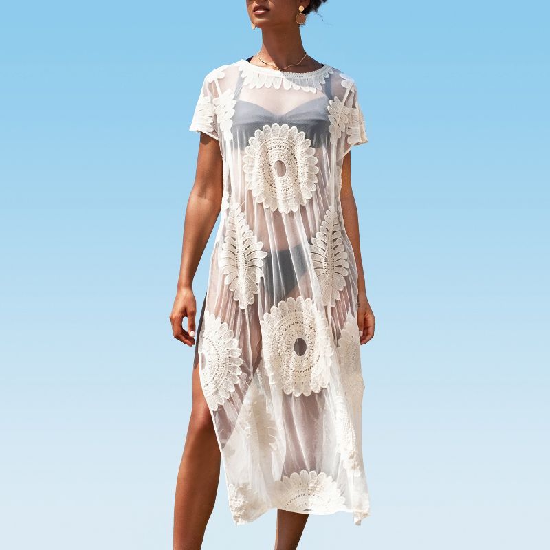 Women's Embroidery Mesh Ankle length Cover Up - Cupshe -Off-White | Target