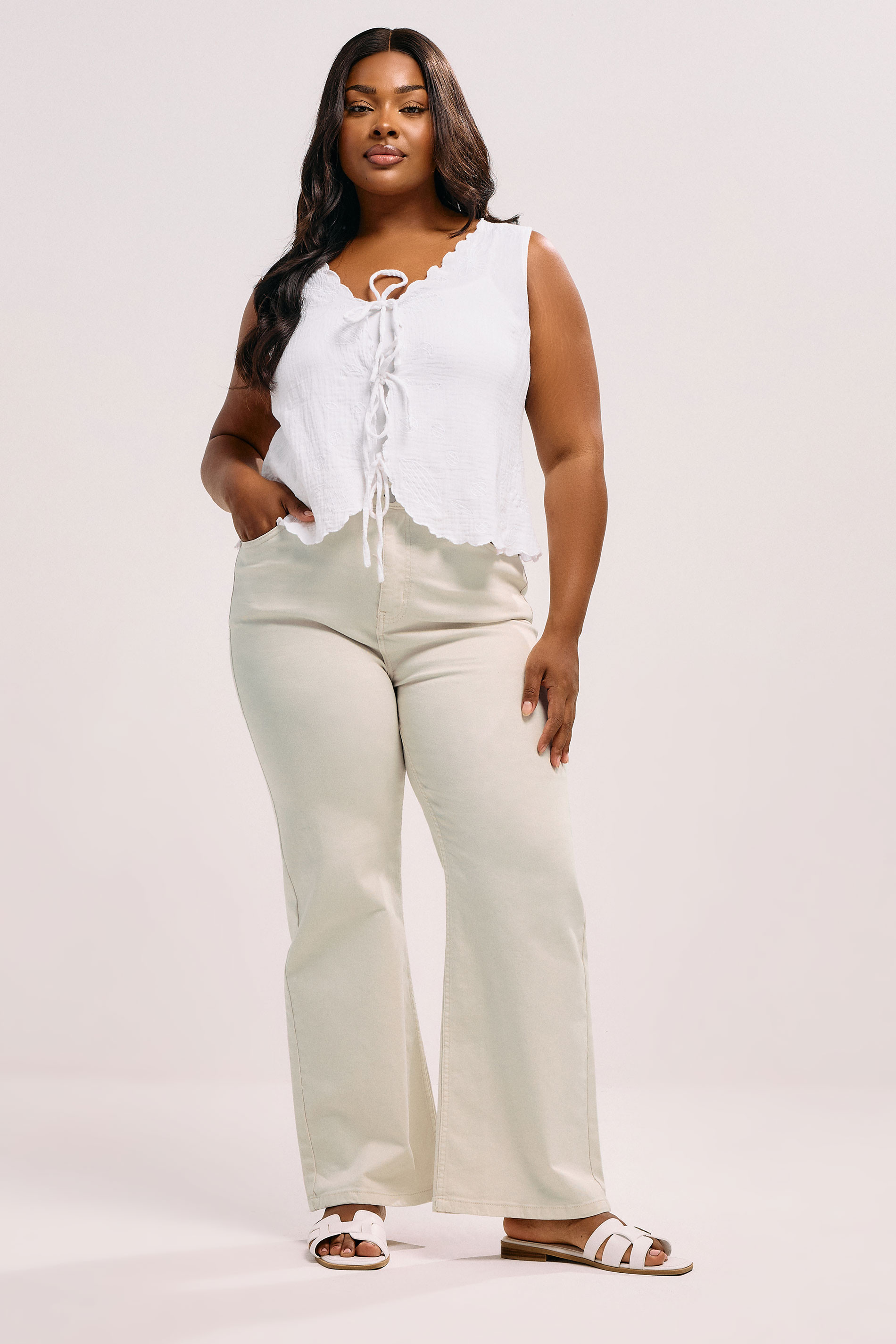 YOURS Plus Size Cream Wide Leg Denim Jeans | Yours Clothing UK