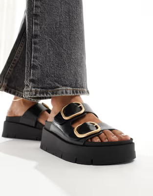 Bershka  buckle detail flatform sandals in black | ASOS | ASOS (Global)