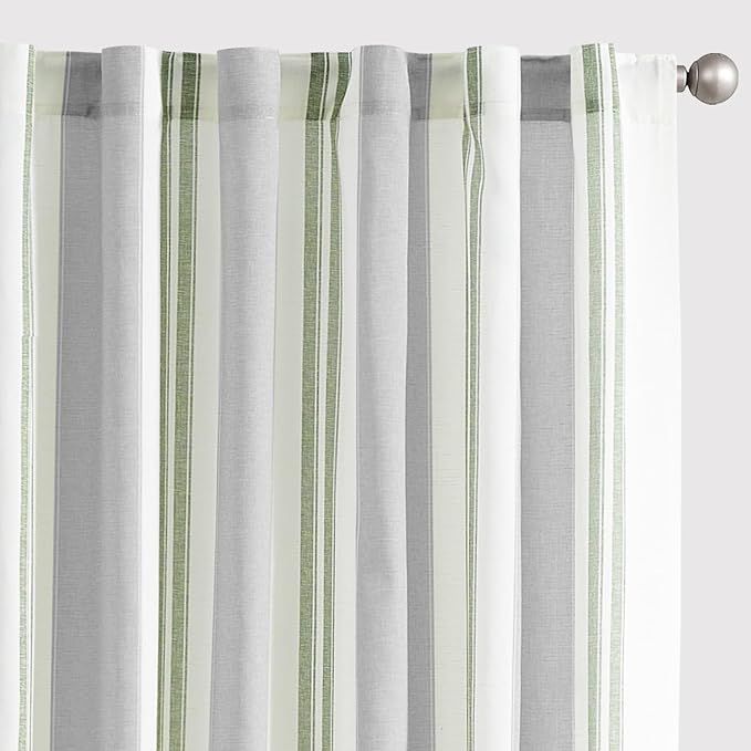 jinchan Striped Linen Curtains 84 Inch Long for Living Room Sage and Grey Stripe Curtains Semi Sh... | Amazon (US)