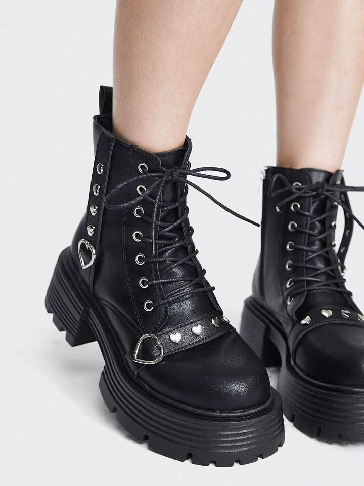 ROMWE Kawaii Women's Fashion  Boots With Heart-Shaped Decorations, Suitable For Daily Wear | SHEIN