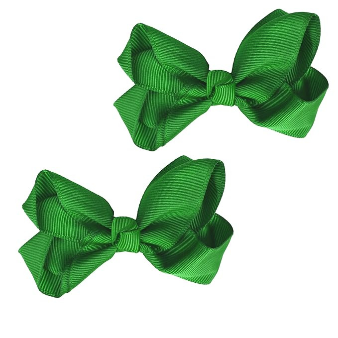3 Inch Grosgrain Bow for Little Girls- Set of 2 (Kelly Green) | Amazon (US)