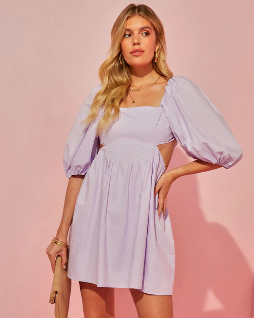 Sweet Summer Day Cotton Puff Sleeve Open Back Mini Dress - Lavender | VICI