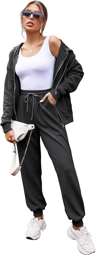 Hotouch Oversized Sweatsuits for Women Set Zip-up Long Sleeve Hoodie Sweats Suit Waffle Jogging T... | Amazon (US)