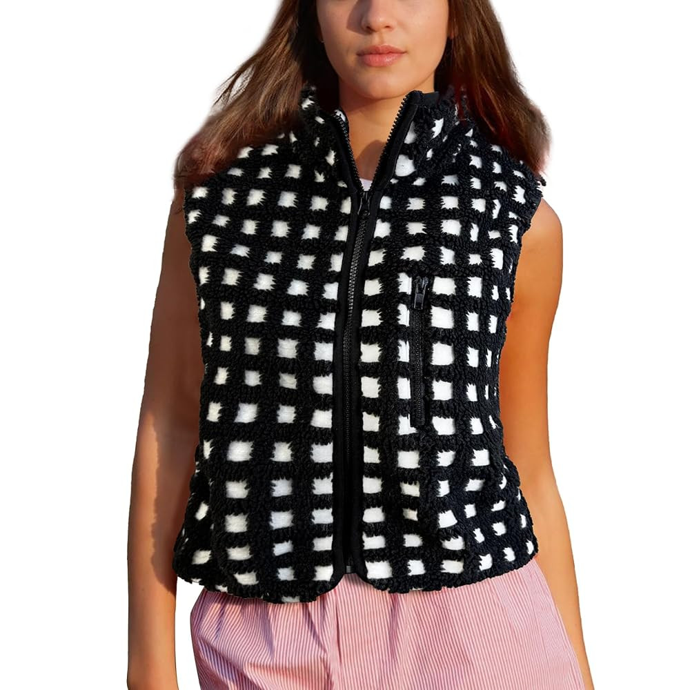 Songling Women's Checkered Sherpa Vest Fleece Winter Sleeveless Coat Zip Front High Neck Plaid Gi... | Amazon (US)