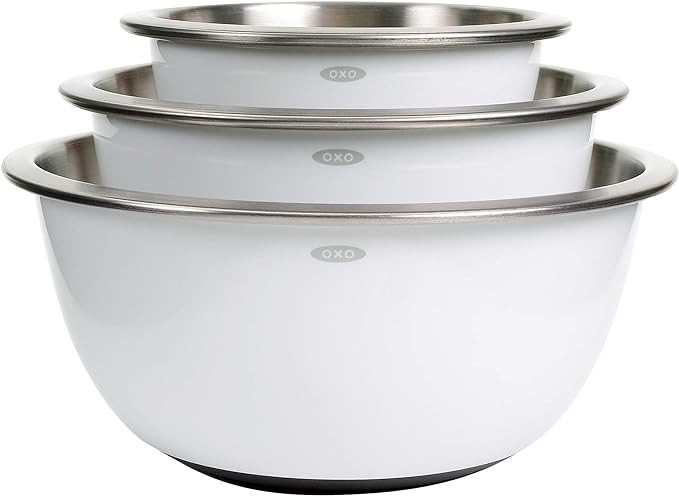 OXO Good Grips 3-Piece Stainless-Steel Mixing Bowl Set, White | Amazon (US)