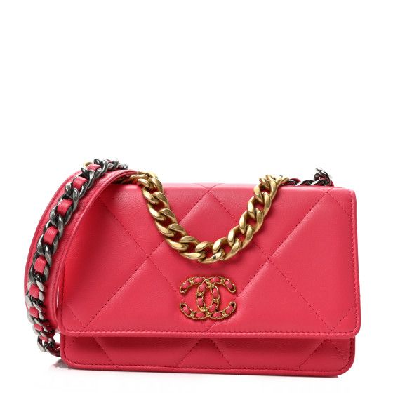 Lambskin Quilted Chanel 19 Wallet On Chain WOC Dark Pink | FASHIONPHILE (US)