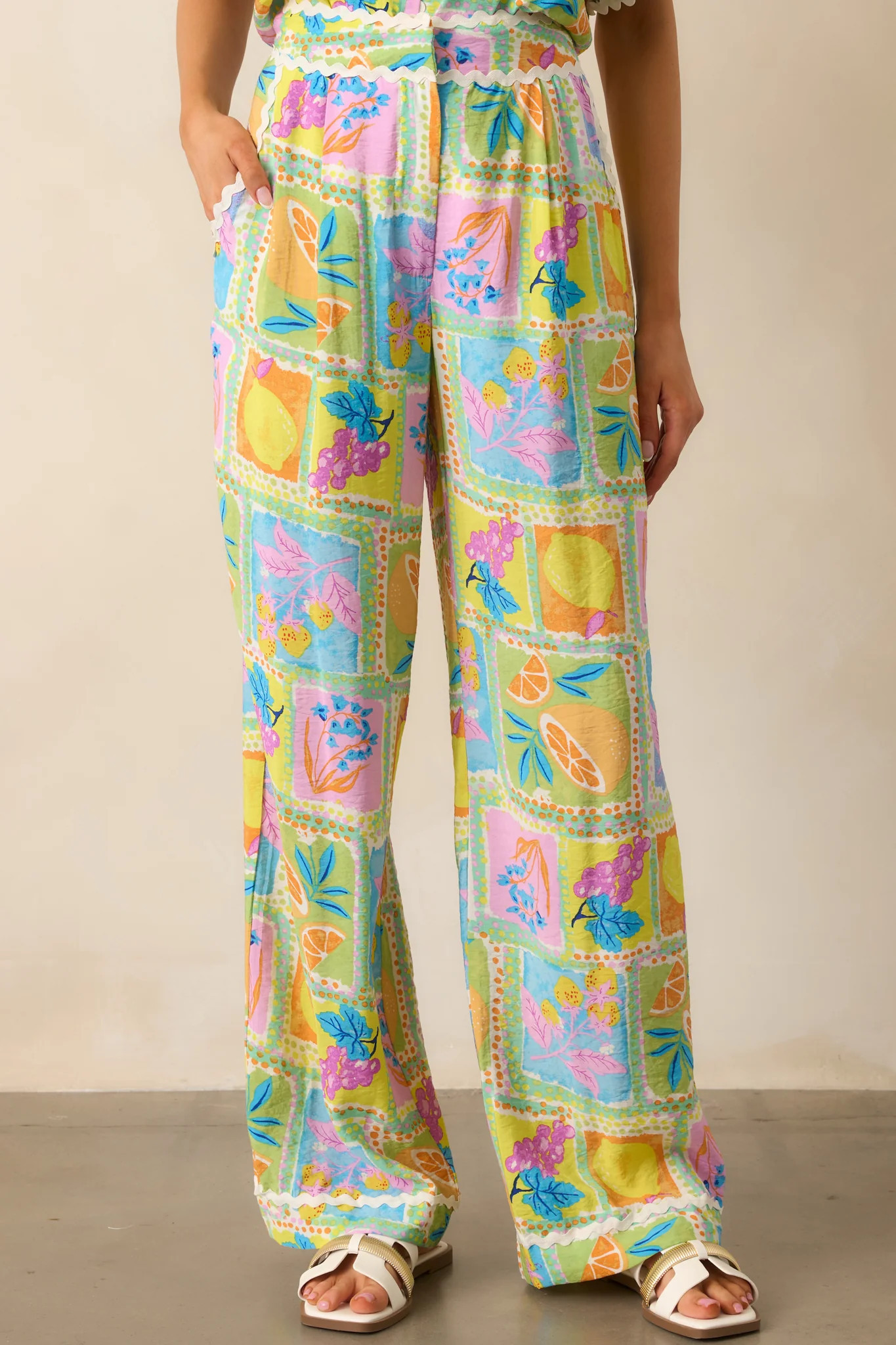 Fruitful Fun Green Tropical Print Pants | Red Dress