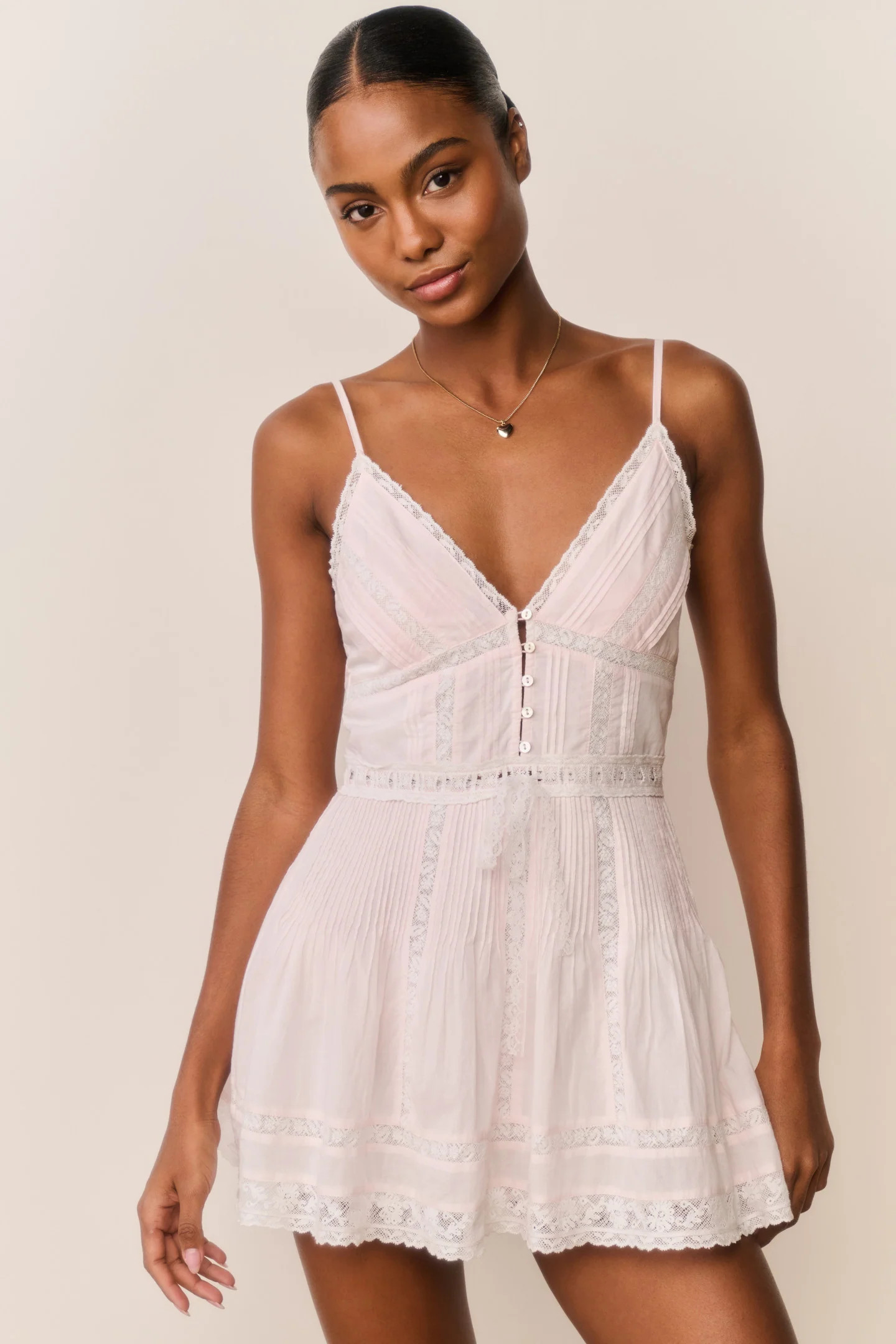 Zirelle Pink Cotton Lace-Trimmed Mini Dress | LoveShackFancy