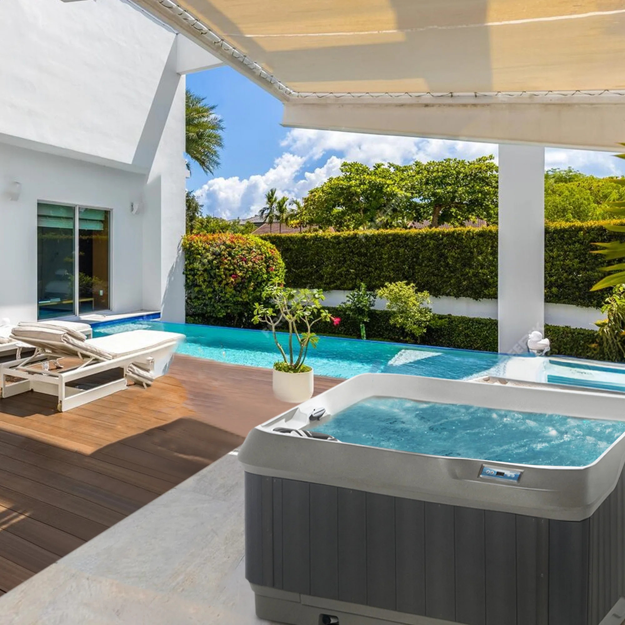 Ibiza Hot Tub 4-Person Lounger, 24 SS Jet, 110V/230V, Stainless Heater, Ozone, Waterfall and Upgr... | Wayfair North America