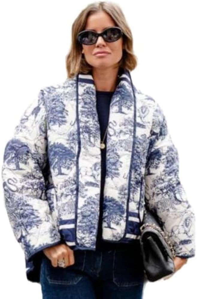 Women Puffer Quilted Jackets Cropped Floral Printed Coats Vintage Aesthetics Outfits Coquette Top... | Amazon (US)
