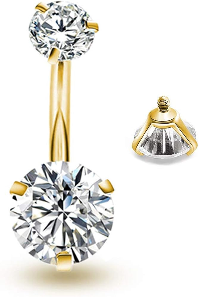 Gnoliew Belly Button Rings Round Cubic Zirconia Navel Barbell Stud Body Piercing | Amazon (US)