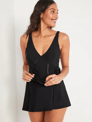 V-Neck Wrap-Front Swimsuit Dress for Women | Old Navy (US)