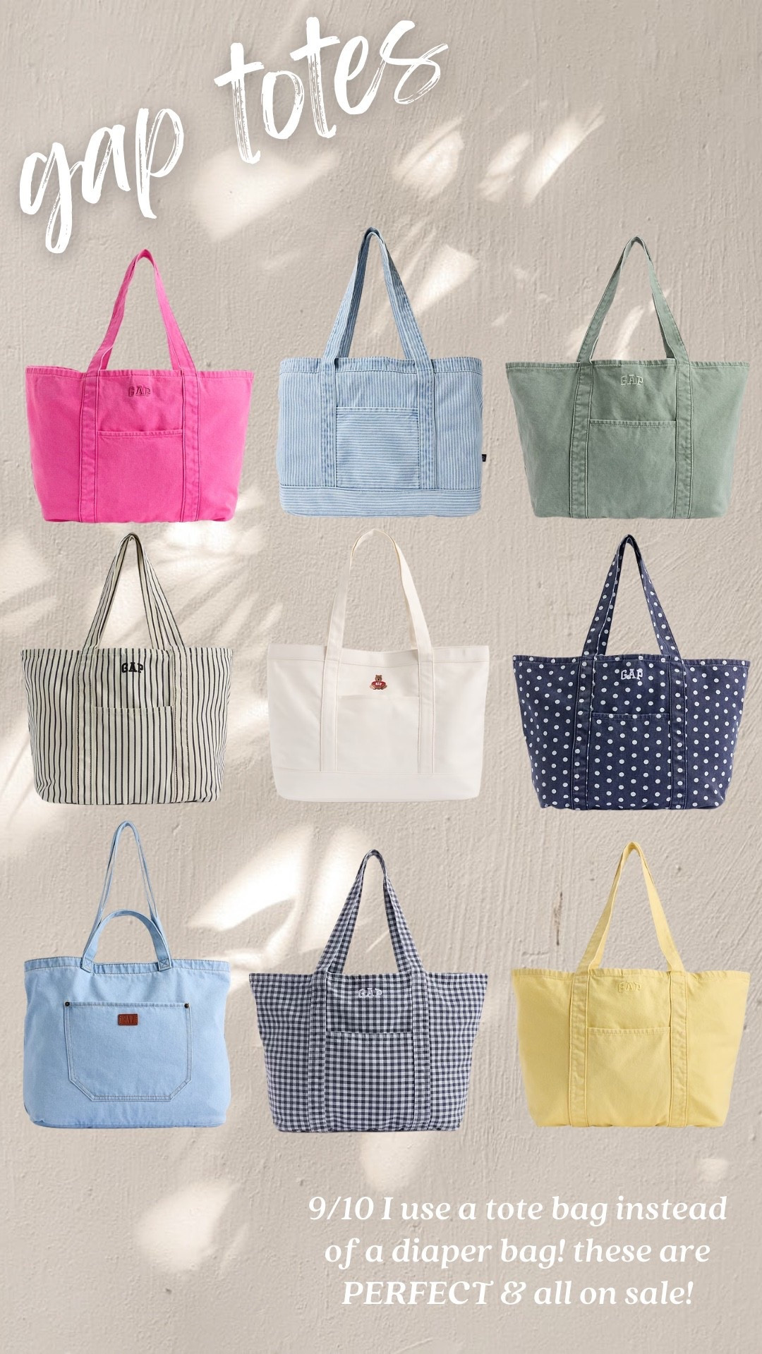 Gap totes I love and use as diaper bags!! Especially in the spring/summer!

#LTKmomlife