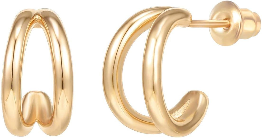 PAVOI 14K Gold Plated Sterling Silver Split Hoop Huggie Earrings in Rose Gold, White Gold and Yel... | Amazon (US)