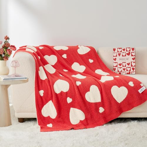 Snuggle Sac Valentines Throw Blanket Red Heart, Knitted Super Soft Cozy Blankets, Valentines Day Gifts for Her, Microfiber Heart Throws for Couch, Heart Love, 50x60 inches | Amazon (US)