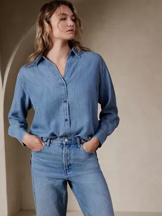 womens oversized chambray shirt